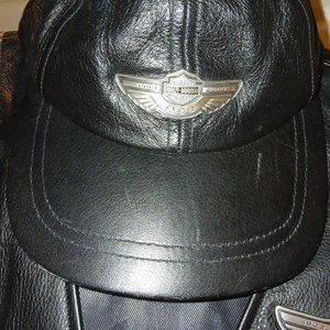 Harley-Davidson 100th Anniversary Adjustable Black Leather Baseball Cap Hat